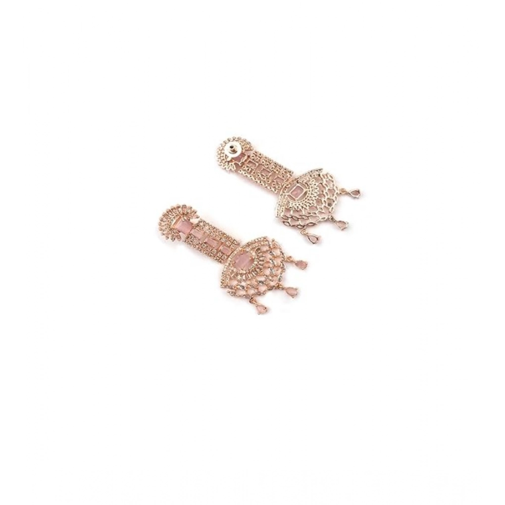 Women's Brass Silver Plated Drop Earrings (Pink) - Image 2