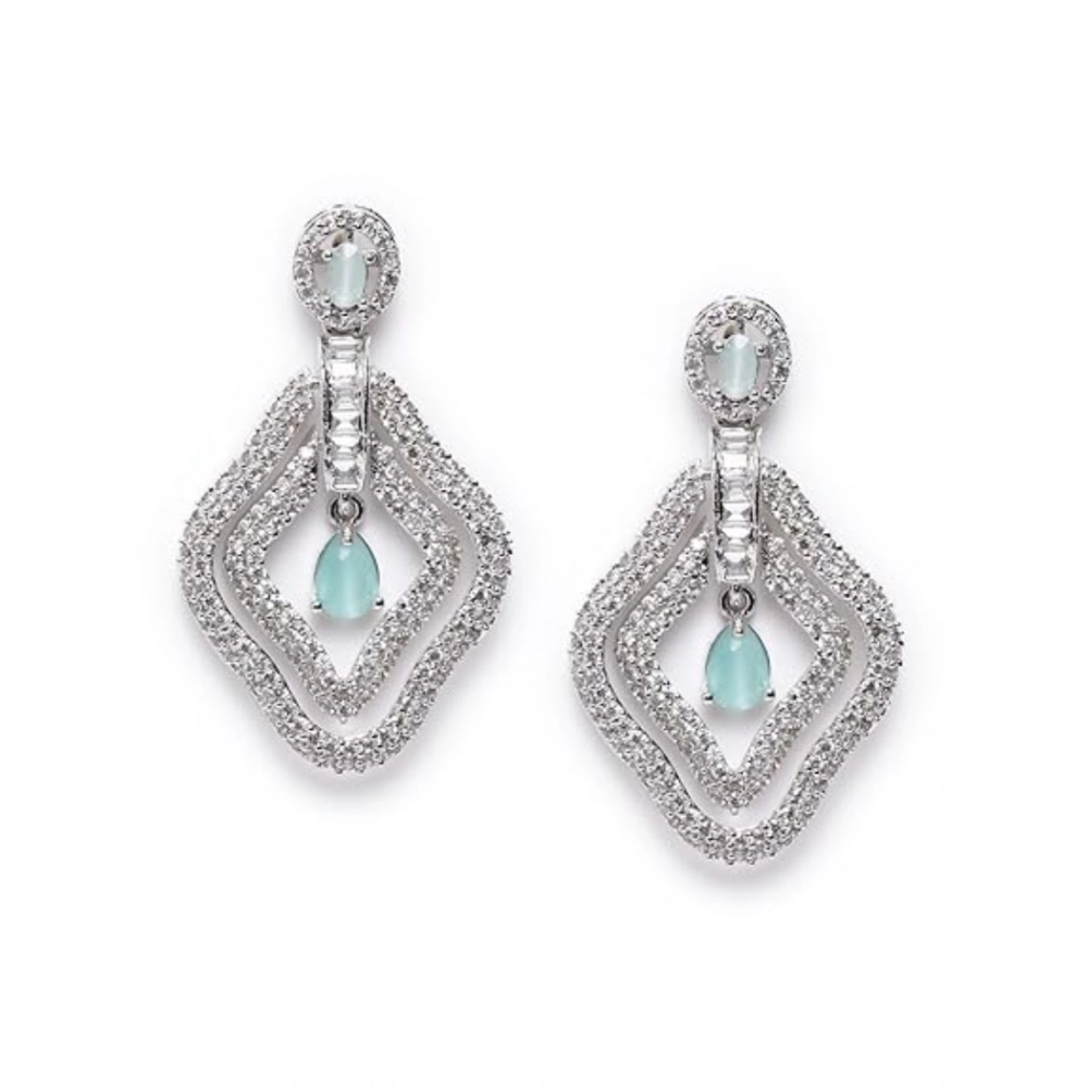 Women's Brass Silver Plated Drop Earrings (Turquoise) - Image 5