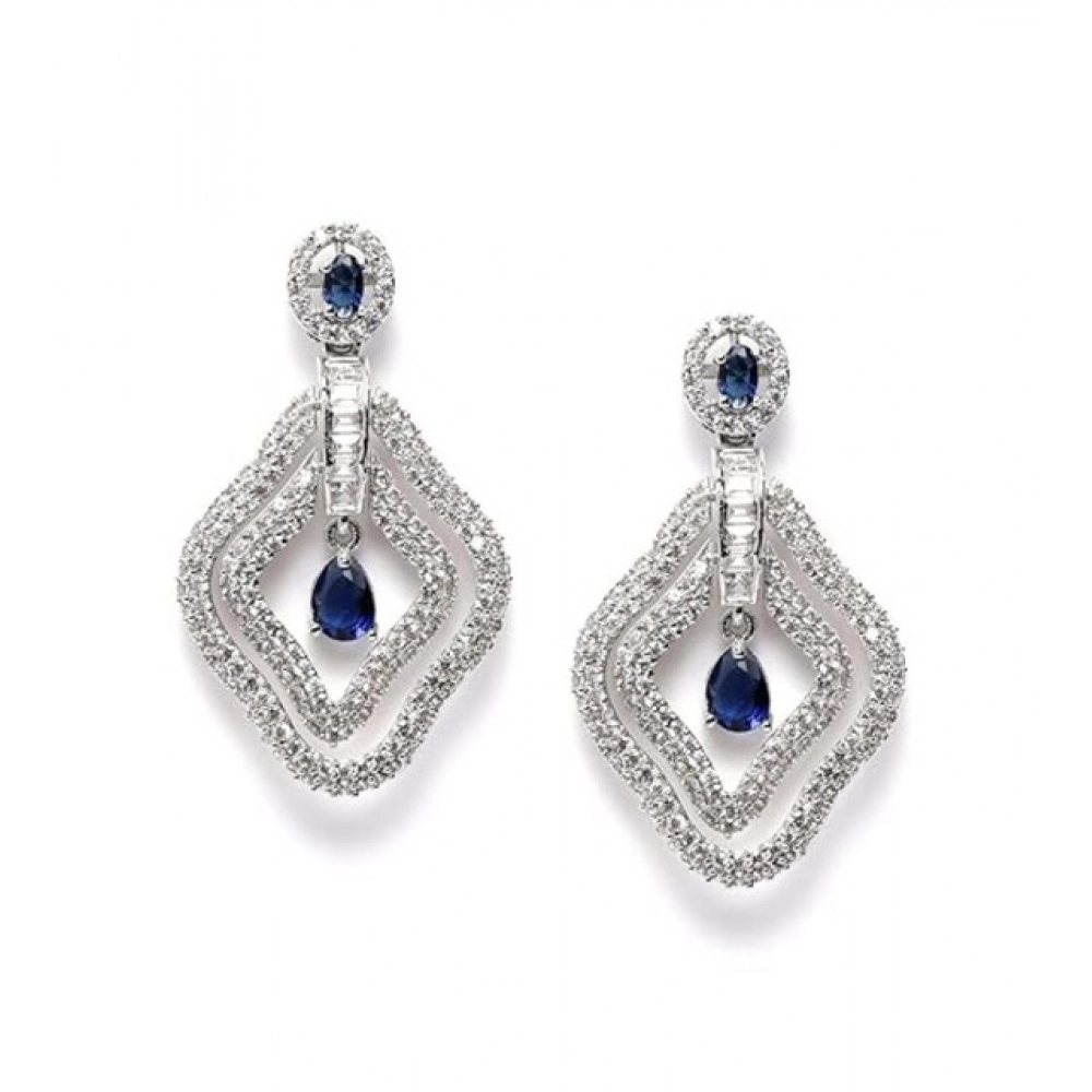 Women's Brass Silver Plated Drop Earrings (Blue) - Image 5