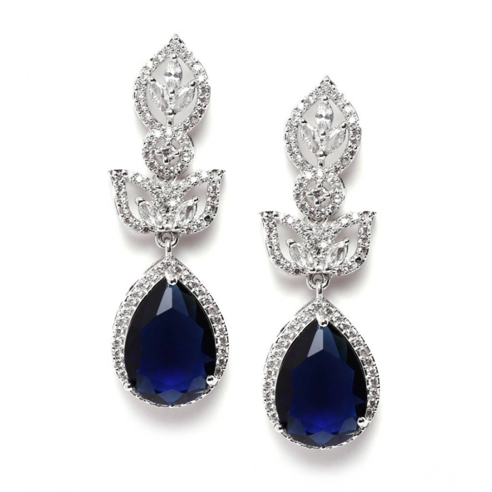 Women's Brass Silver Plated Drop Earrings (Blue) - Image 5