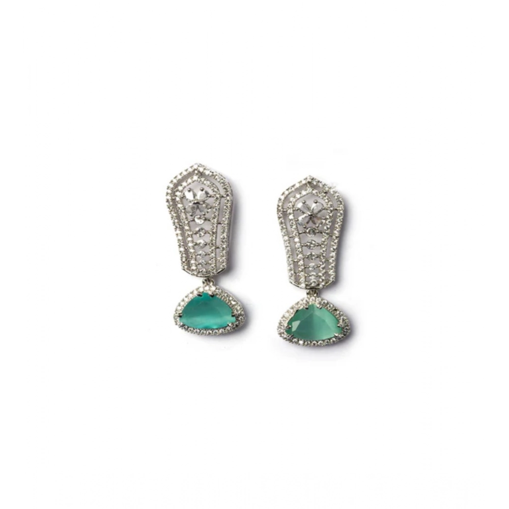Women's Brass Silver Plated Drop Earrings (Turquoise) - Image 5