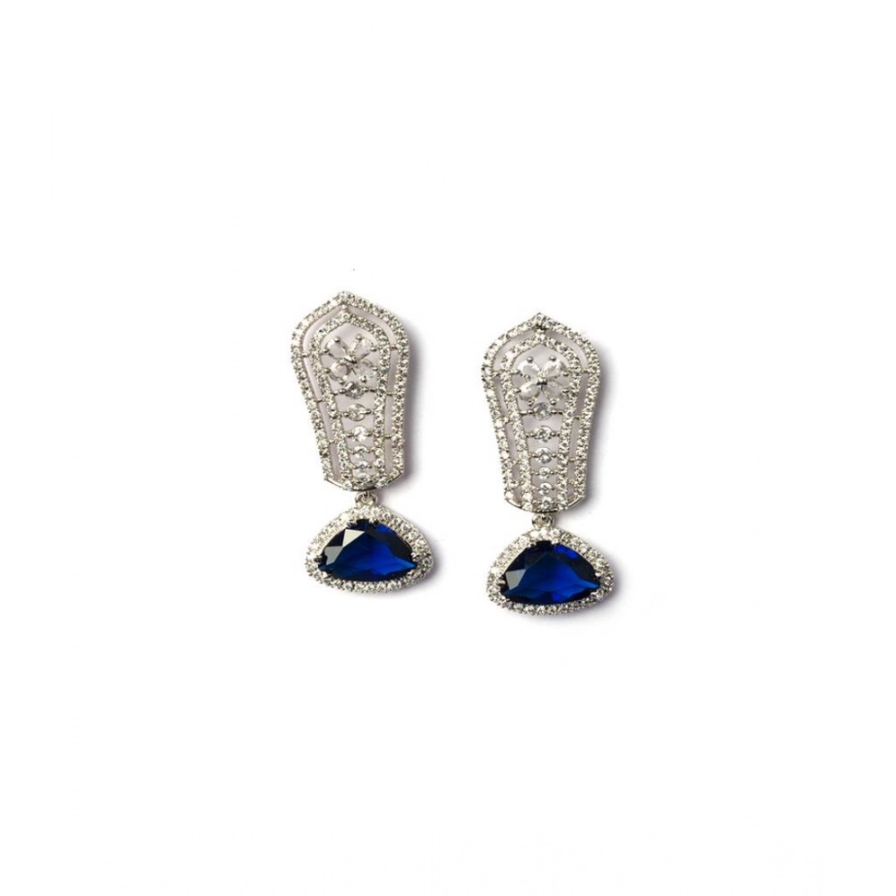 Women's Brass Silver Plated Drop Earrings (Blue) - Image 5