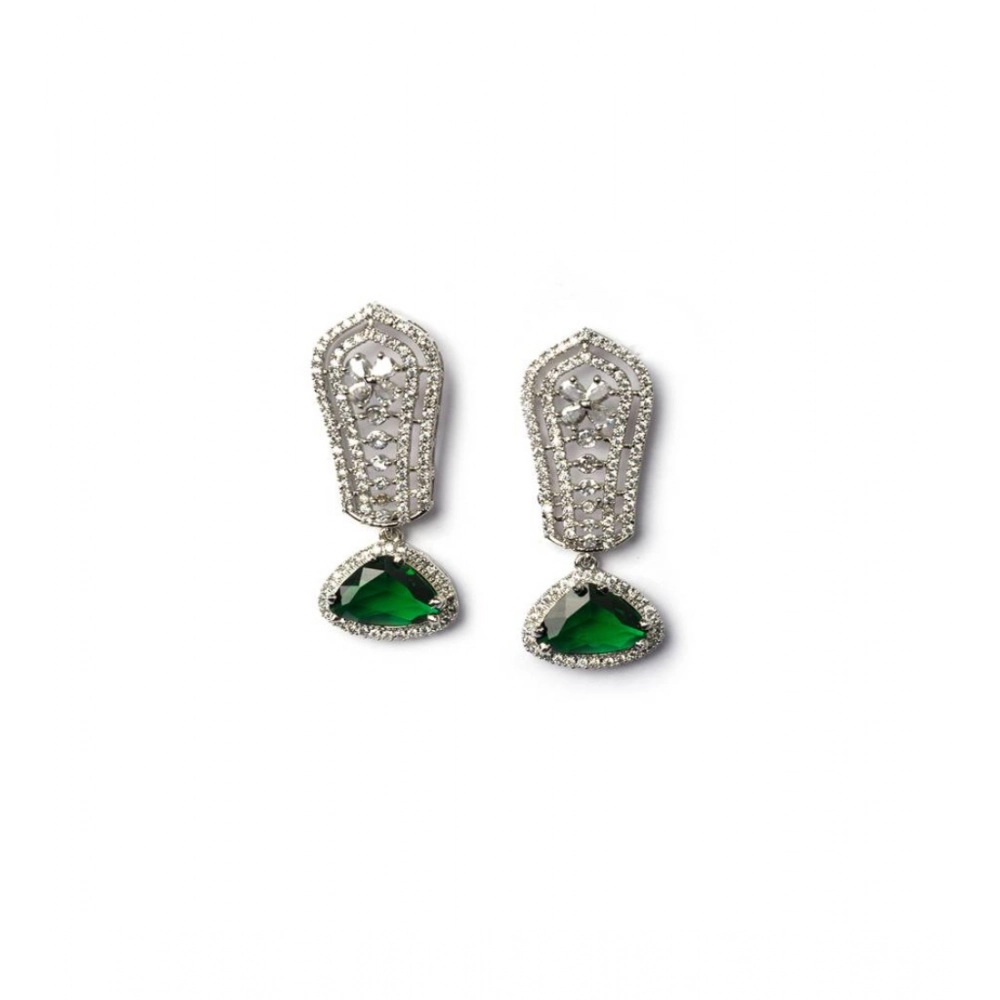 Women's Brass Silver Plated Drop Earrings (Green) - Image 5