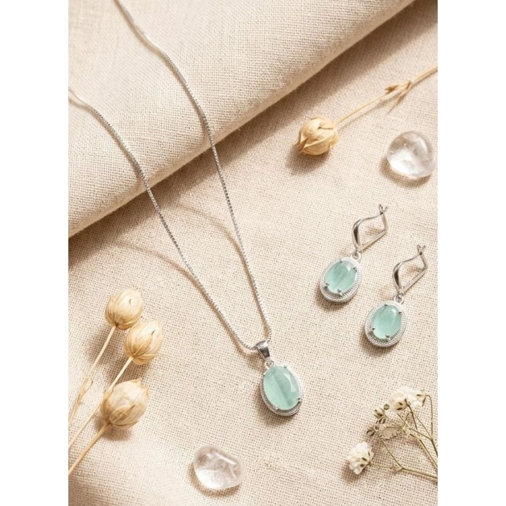 Women's Brass Silver Plated Pendant Set (Turquoise)