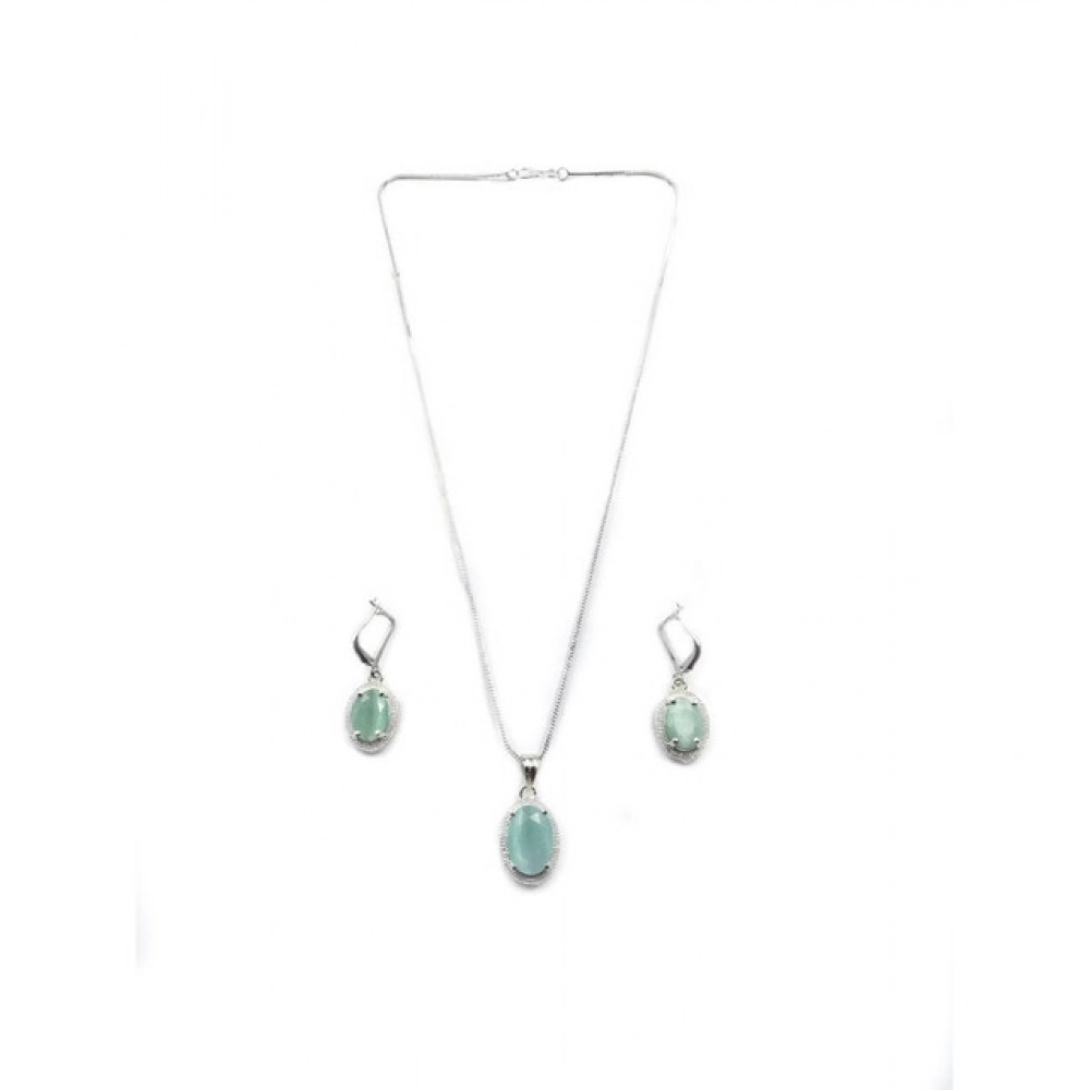 Women's Brass Silver Plated Pendant Set (Turquoise) - Image 5