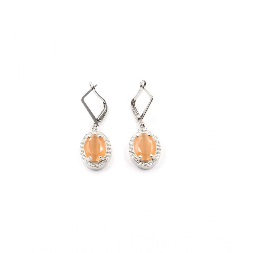 Women's Brass Silver Plated Pendant Set (Orange) - Image 2
