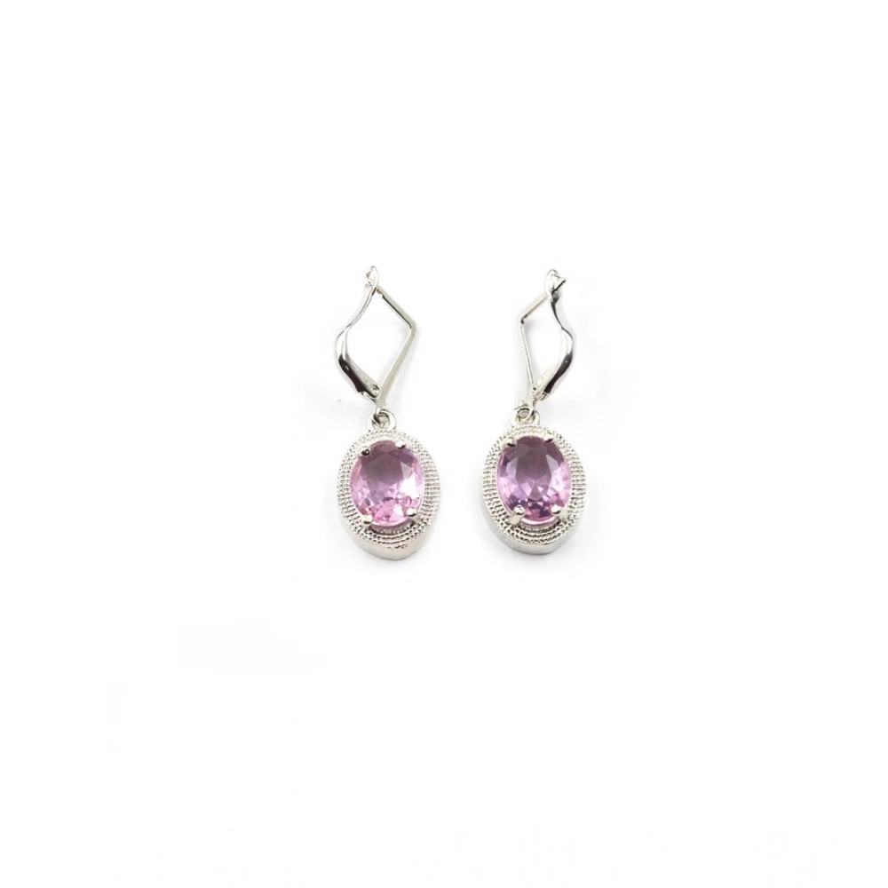 Women's Brass Silver Plated Pendant Set (Pink) - Image 2
