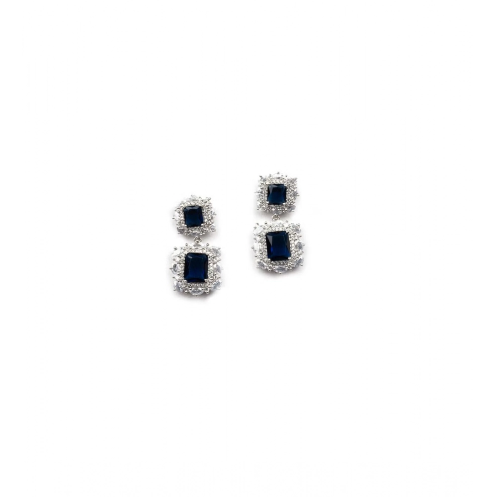 Women's Brass Silver Plated Pendant Set (Blue) - Image 2