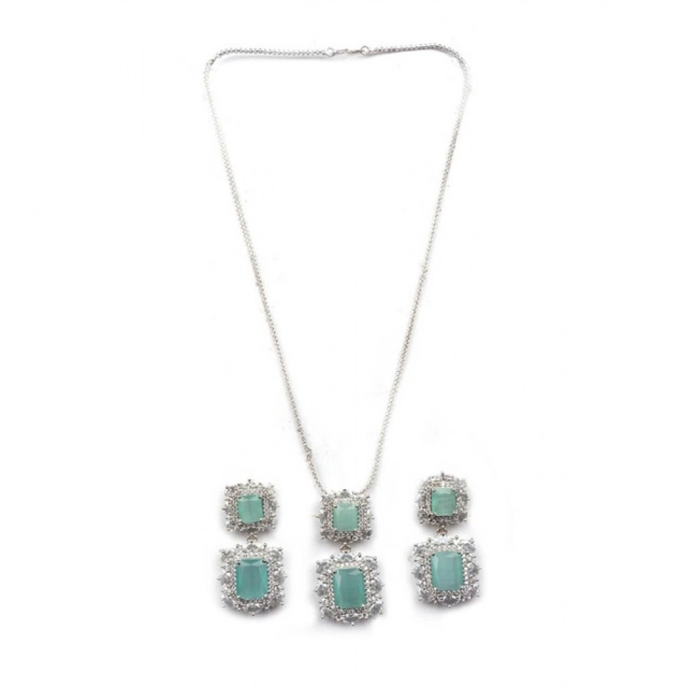 Women's Brass Silver Plated Pendant Set (Mint) - Image 5