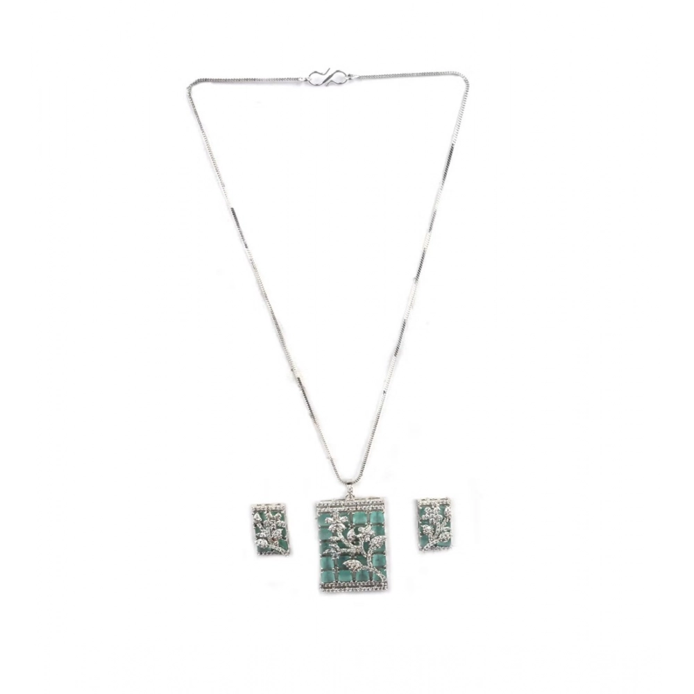 Women's Brass Silver Plated Pendant Set (Turquoise) - Image 5