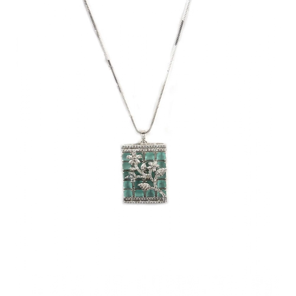 Women's Brass Silver Plated Pendant Set (Turquoise) - Image 2