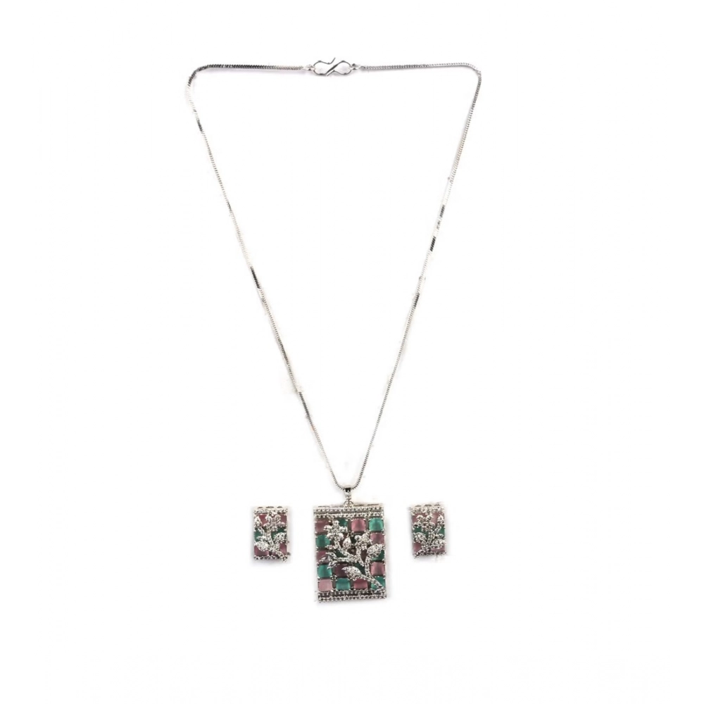 Women's Brass Silver Plated Pendant Set (Multicolor) - Image 5