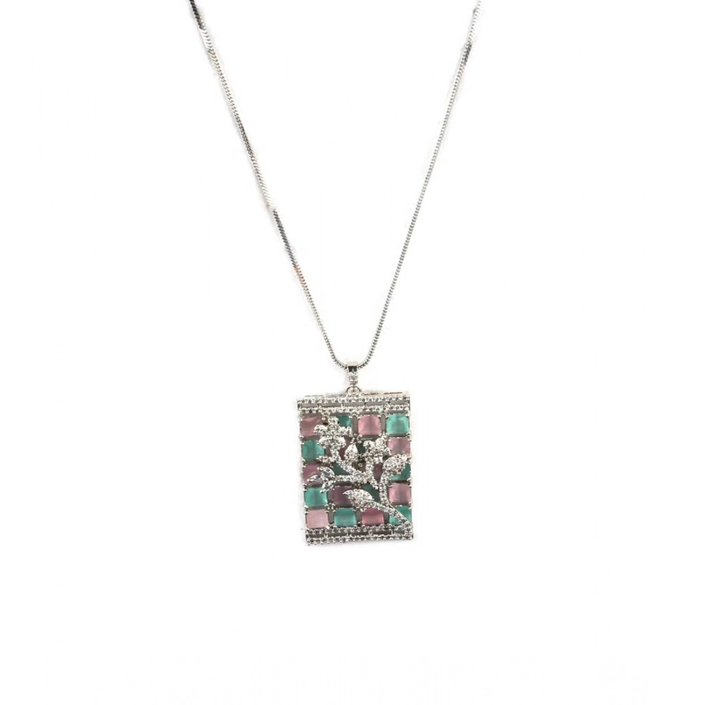 Women's Brass Silver Plated Pendant Set (Multicolor) - Image 2