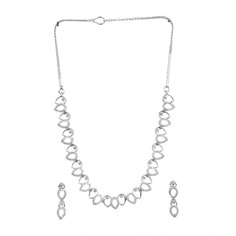 Women's Brass Silver Plated Necklace set (Silver) - Image 5