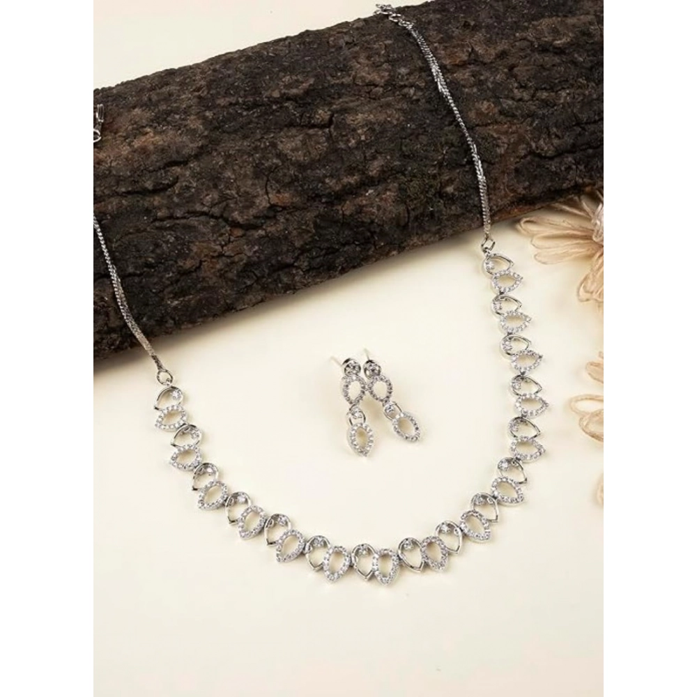 Women's Brass Silver Plated Necklace set (Silver) - Image 4