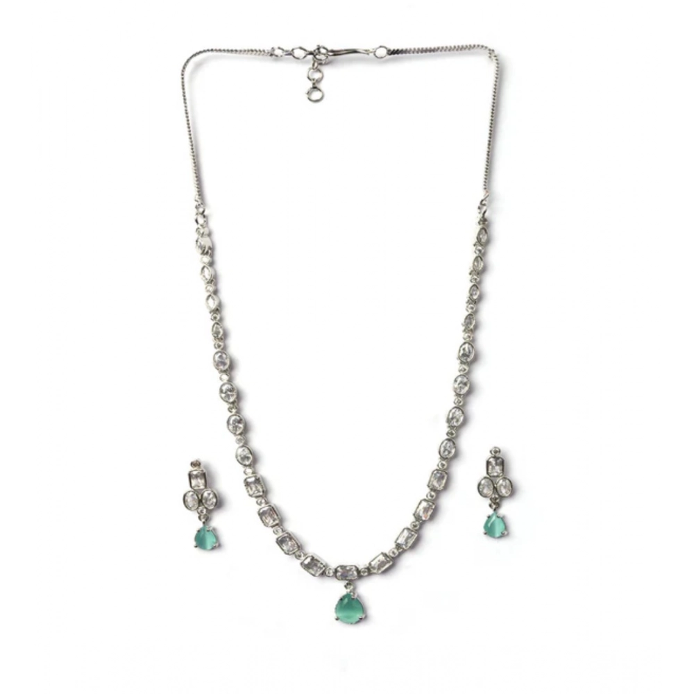 Women's Brass Silver Plated Necklace set (Turquoise) - Image 5