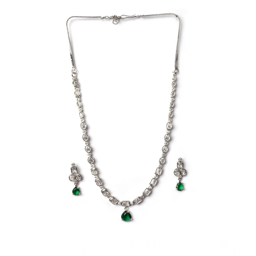 Women's Brass Silver Plated Necklace set (Green) - Image 5
