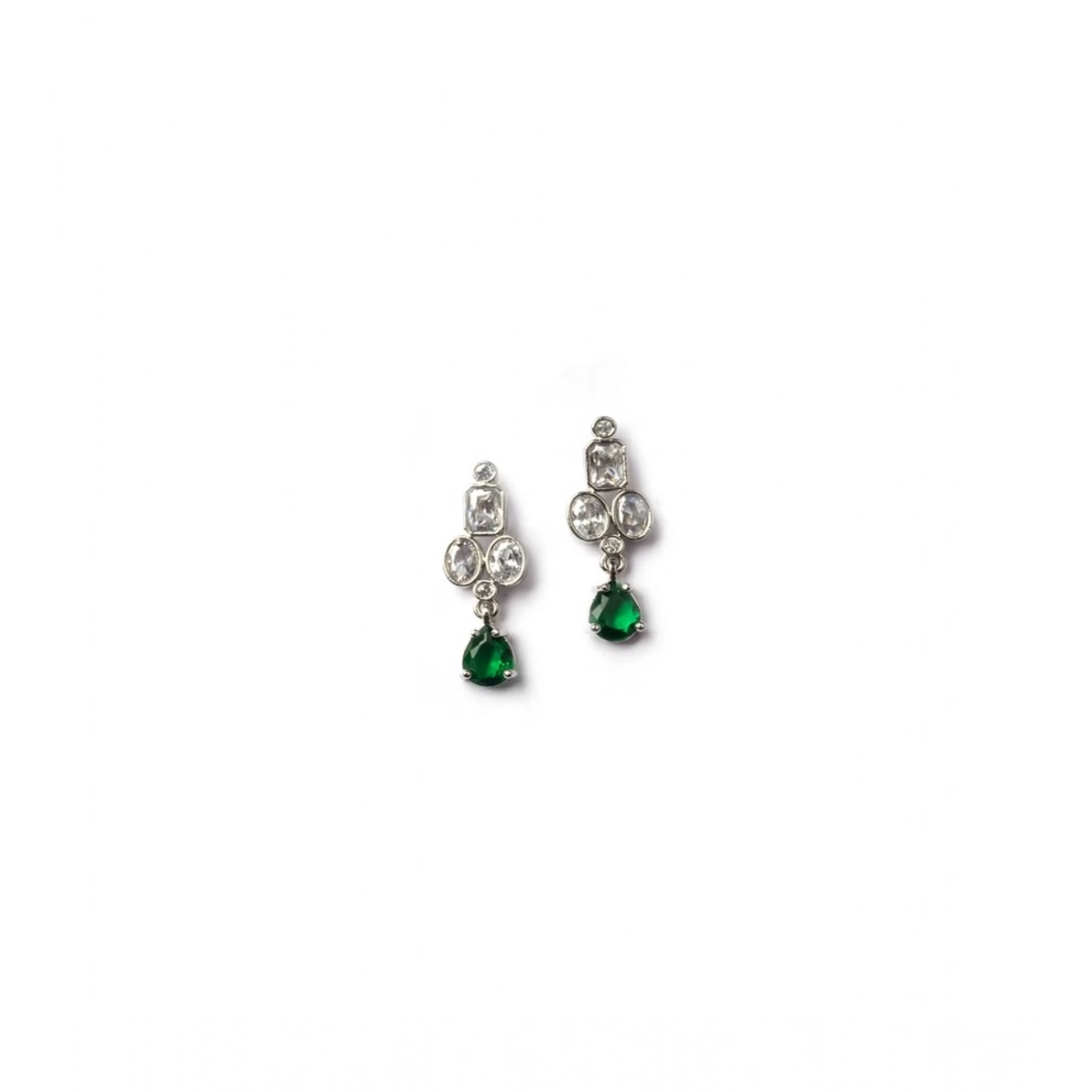 Women's Brass Silver Plated Necklace set (Green) - Image 2