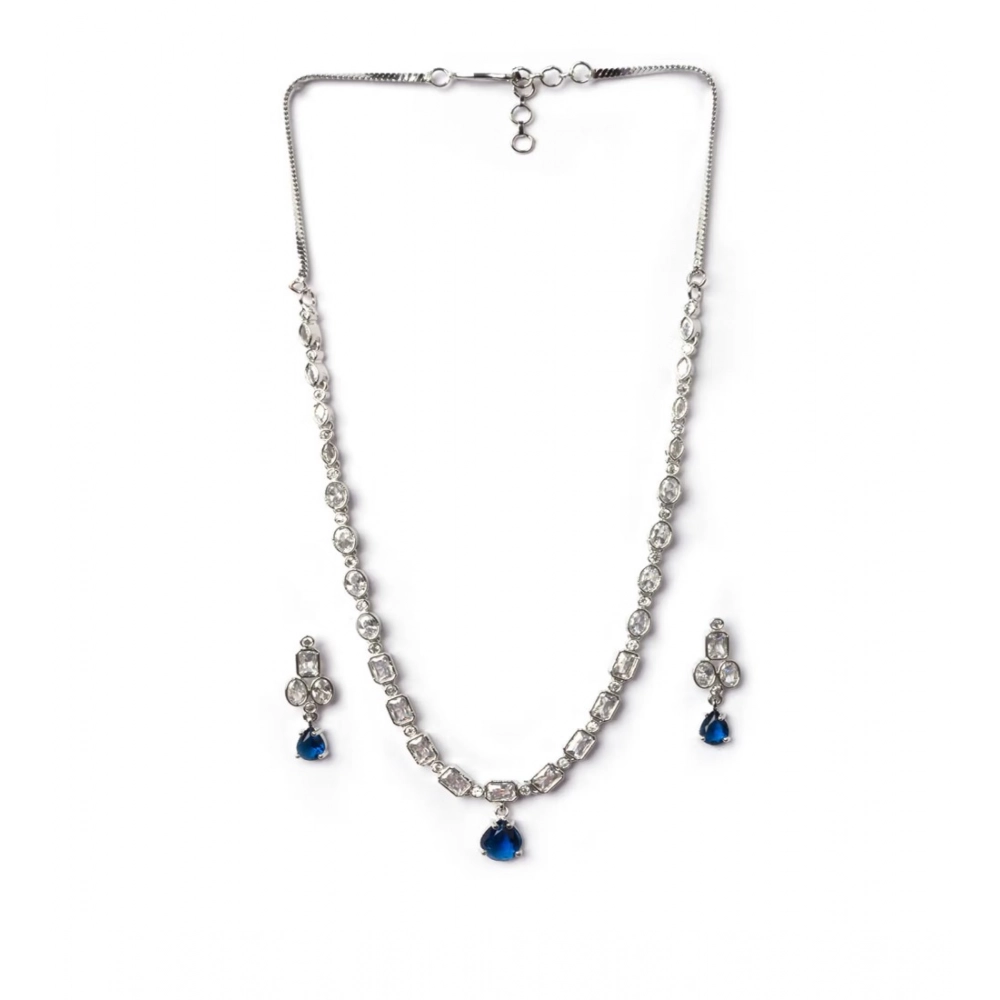 Women's Brass Silver Plated Necklace set (Blue) - Image 5