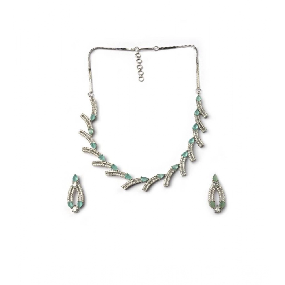 Women's Brass Silver Plated Necklace set (Turquoise) - Image 5