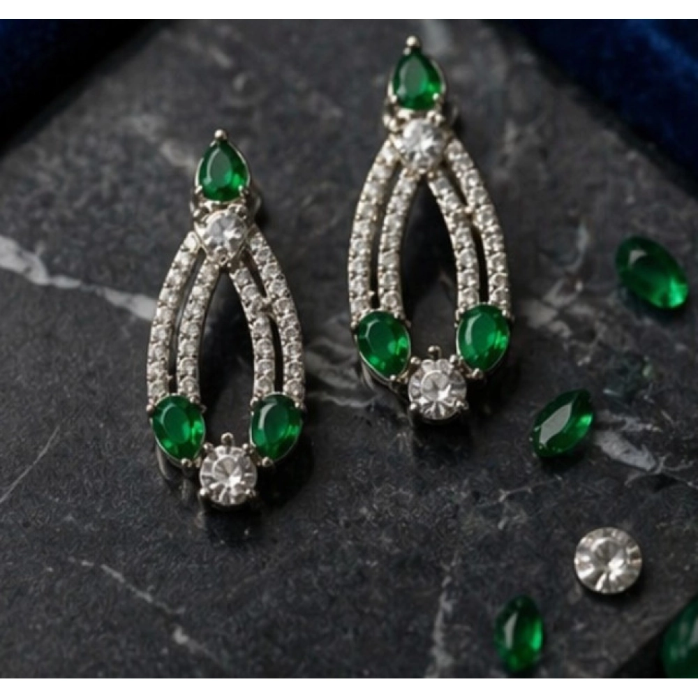 Women's Brass Silver Plated Necklace set (Green) - Image 4