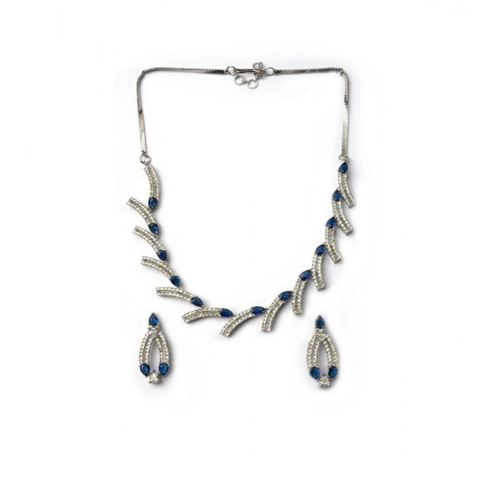 Women's Brass Silver Plated Necklace set (Blue) - Image 5