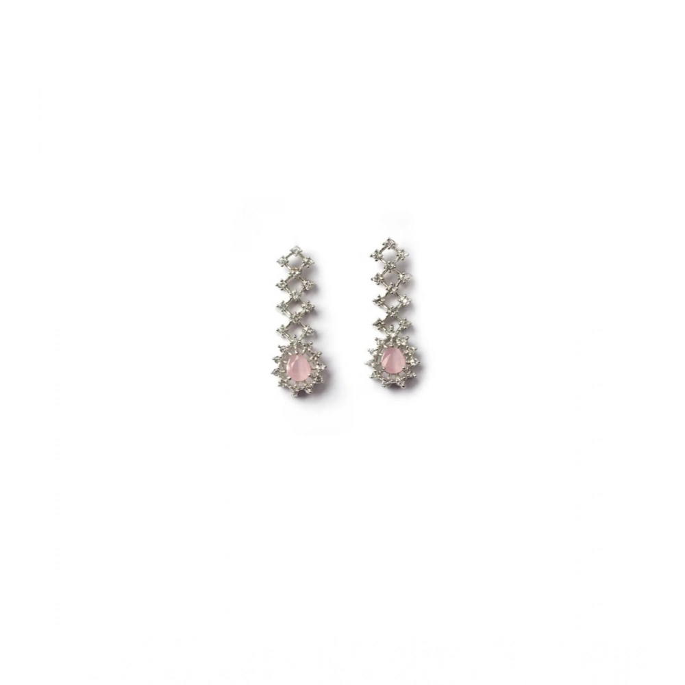 Women's Brass Silver Plated Necklace set (Pink) - Image 2