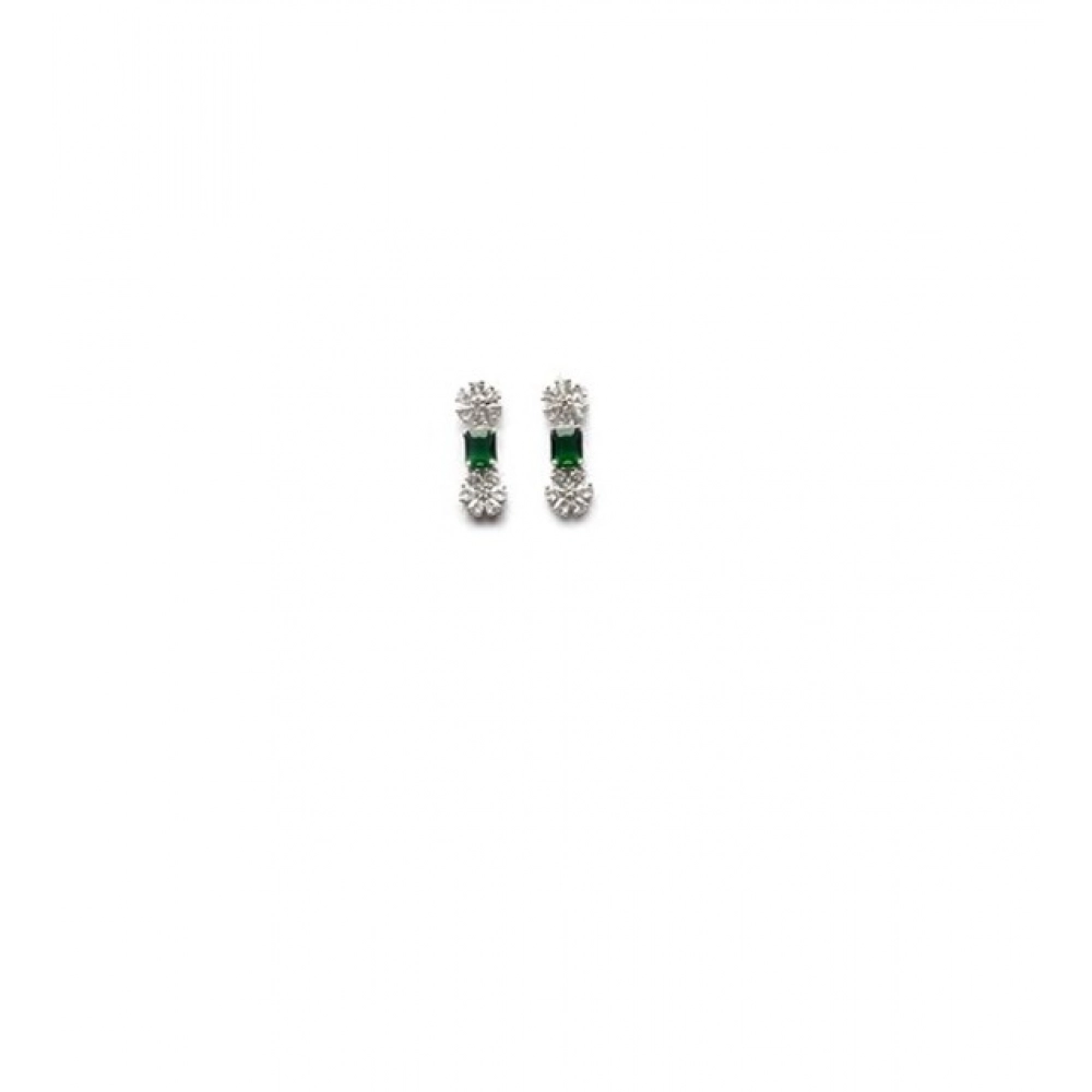 Women's Brass Silver Plated Necklace set (Green) - Image 2