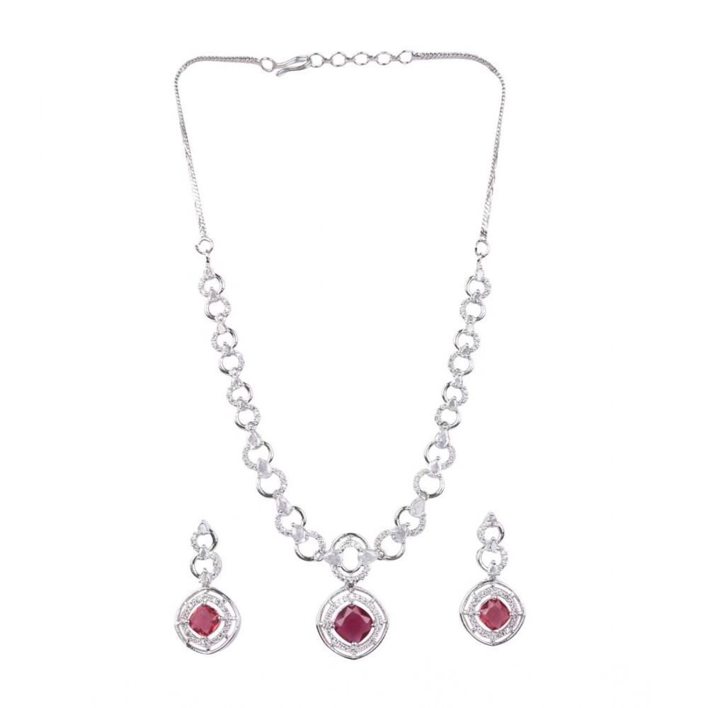 Women's Brass Silver Plated Necklace set (Red) - Image 5