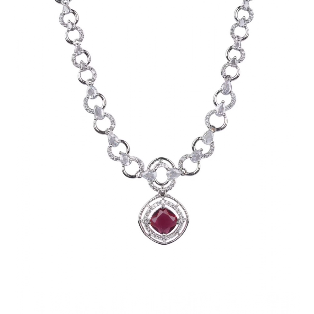 Women's Brass Silver Plated Necklace set (Red) - Image 3