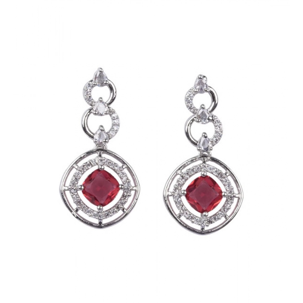 Women's Brass Silver Plated Necklace set (Red) - Image 2