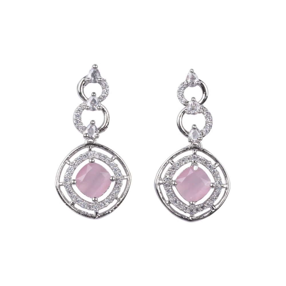 Women's Brass Silver Plated Necklace set (Pink) - Image 2