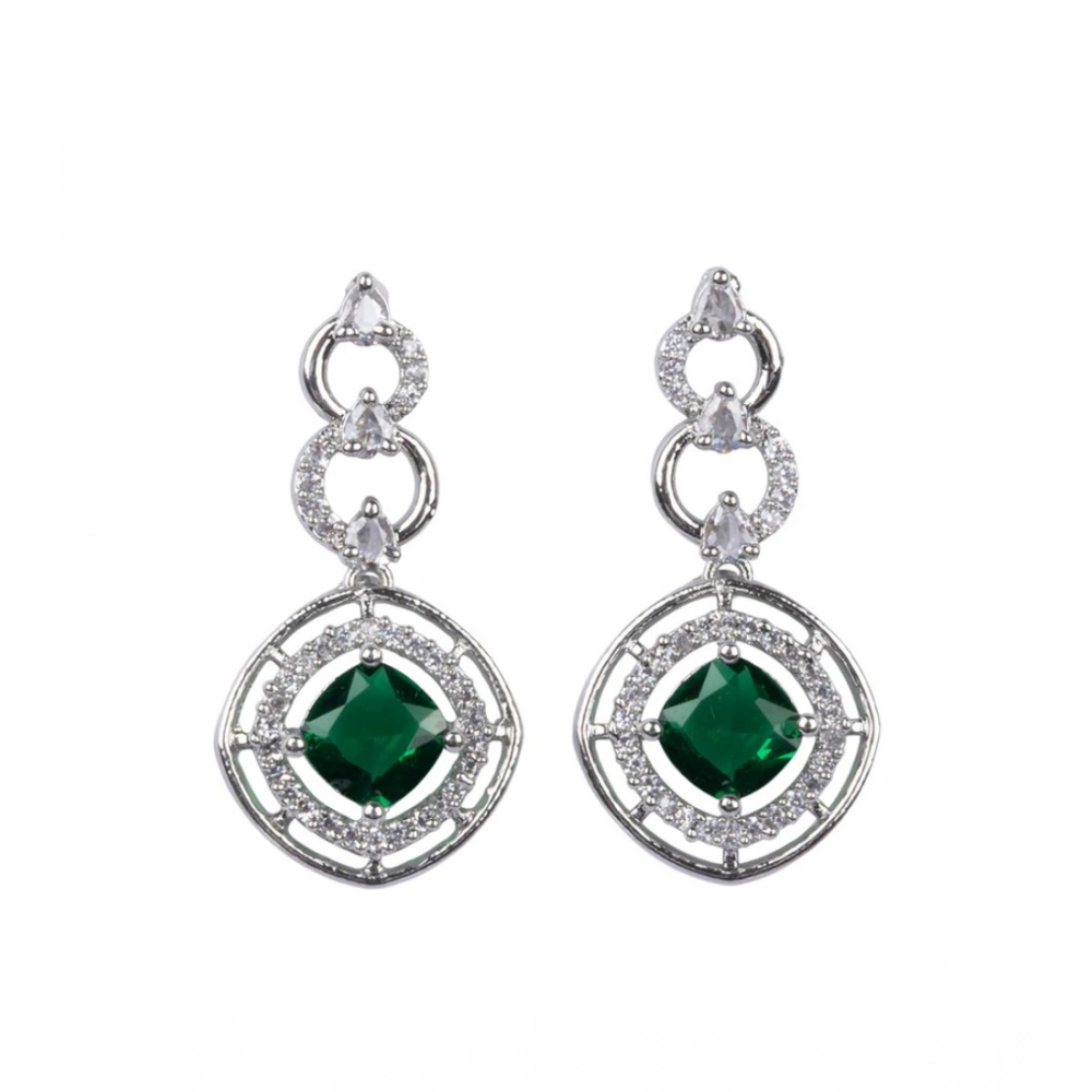 Women's Brass Silver Plated Necklace set (Green) - Image 3