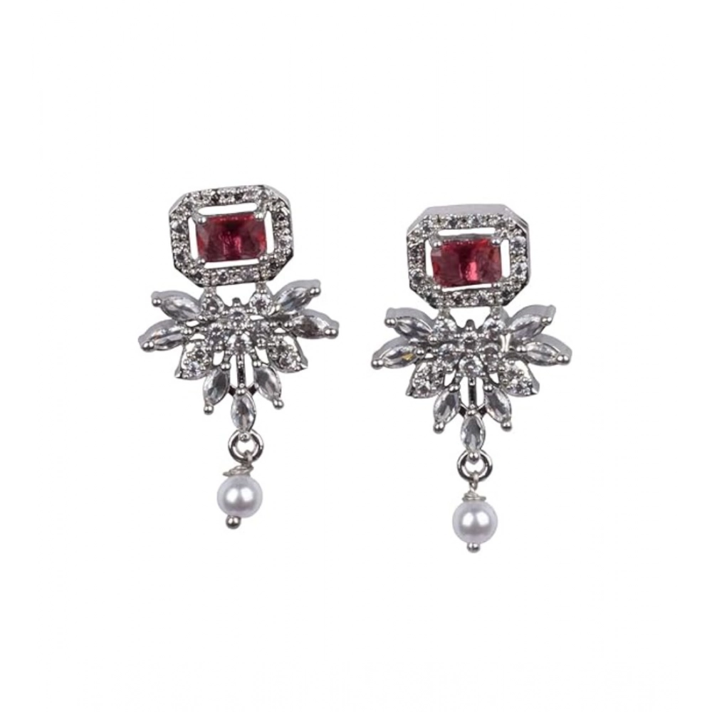 Women's Brass Silver Plated Necklace set (Red) - Image 2