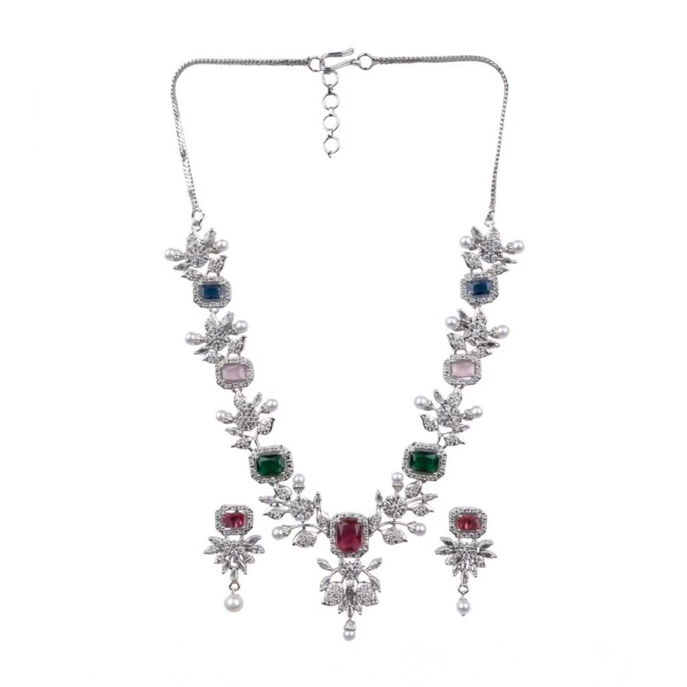 Women's Brass Silver Plated Necklace set (Multicolor) - Image 5