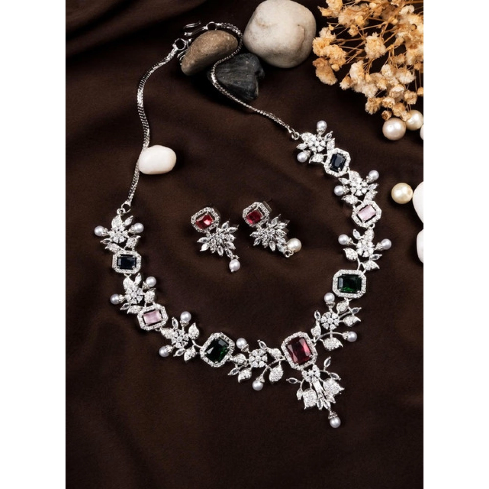 Women's Brass Silver Plated Necklace set (Multicolor) - Image 4