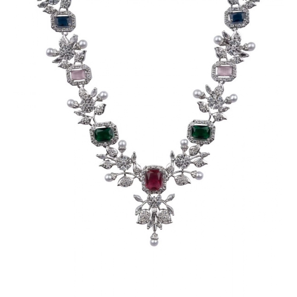 Women's Brass Silver Plated Necklace set (Multicolor) - Image 3