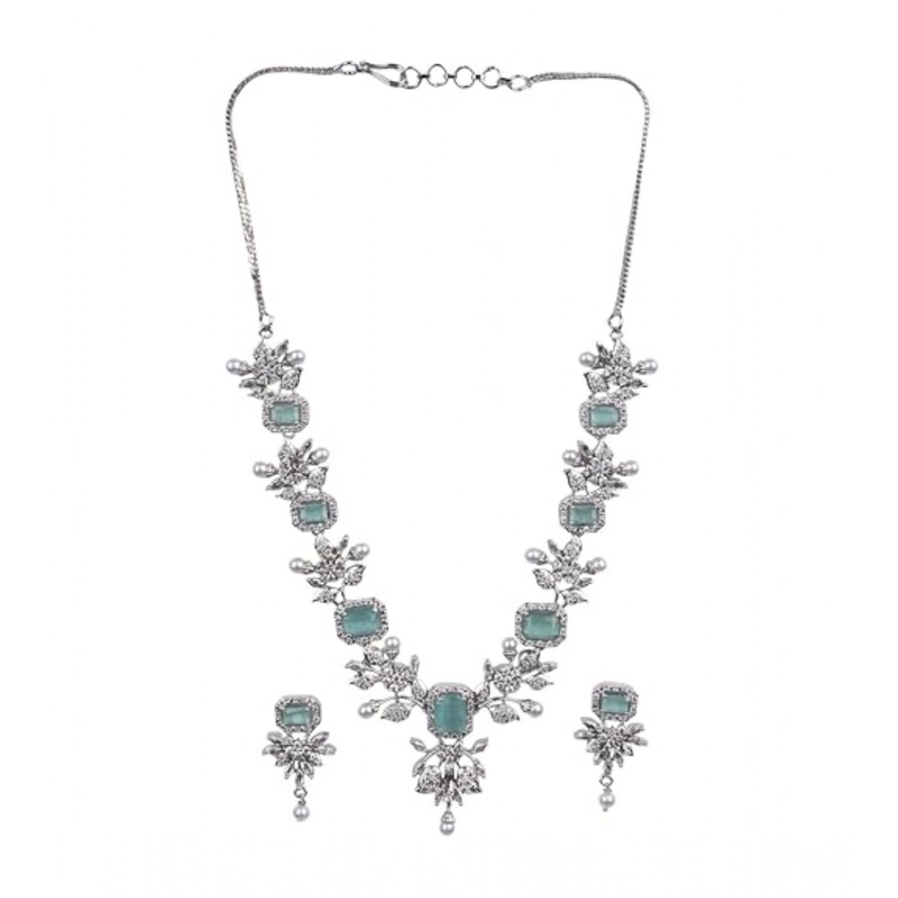 Women's Brass Silver Plated Necklace set (Turquoise) - Image 5