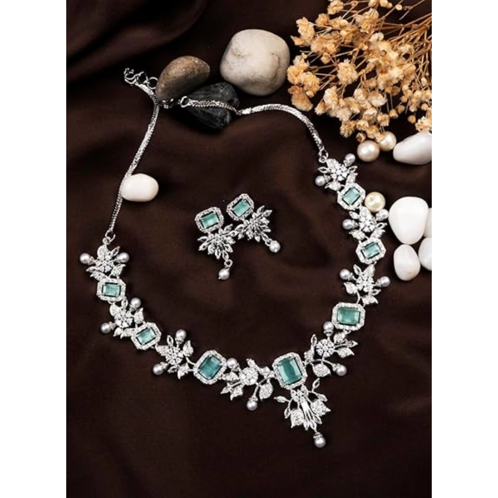 Women's Brass Silver Plated Necklace set (Turquoise) - Image 4