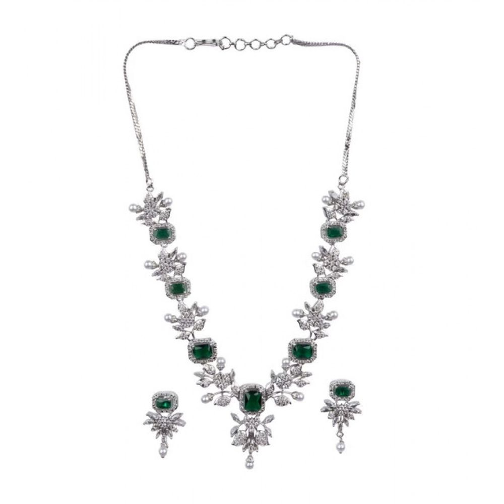 Women's Brass Silver Plated Necklace set (Green) - Image 5