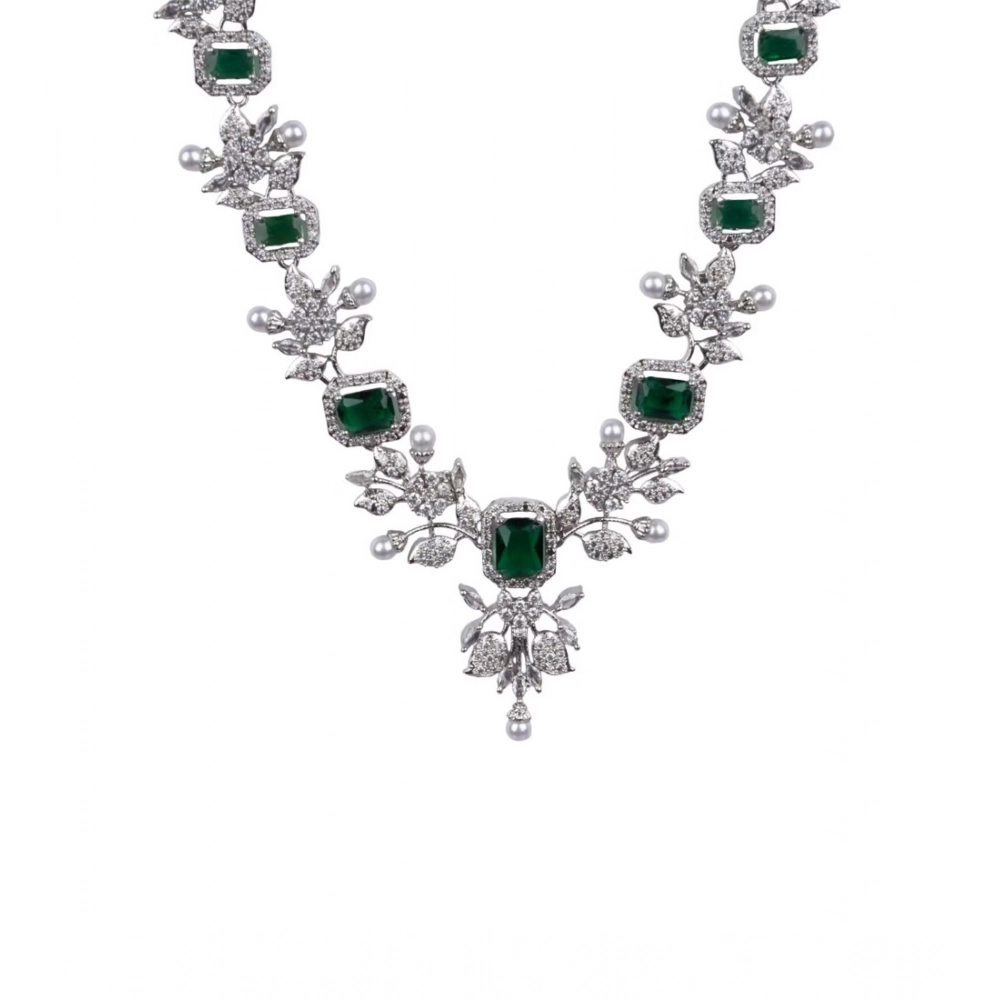 Women's Brass Silver Plated Necklace set (Green) - Image 3