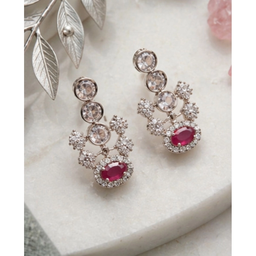 Women's Brass Silver Plated Necklace set (Pink) - Image 2
