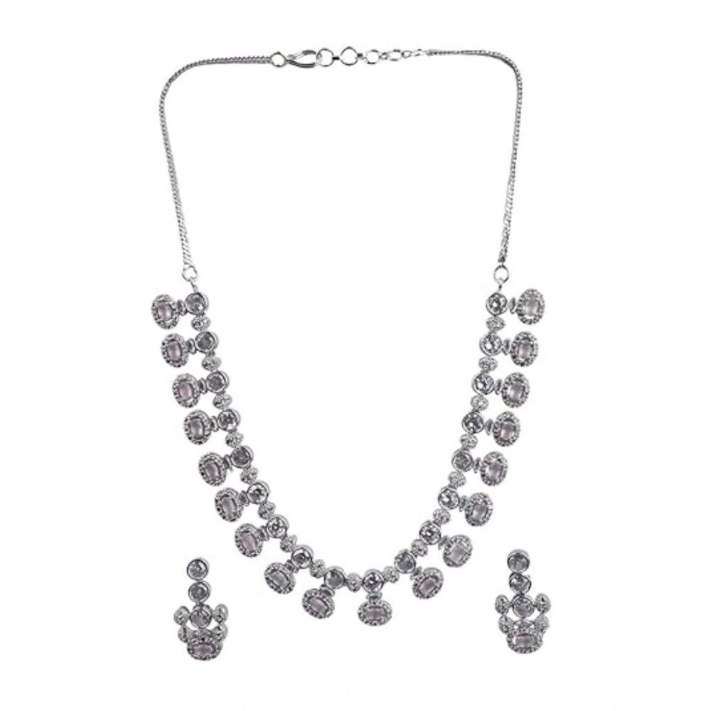 Women's Brass Silver Plated Necklace set (White) - Image 5