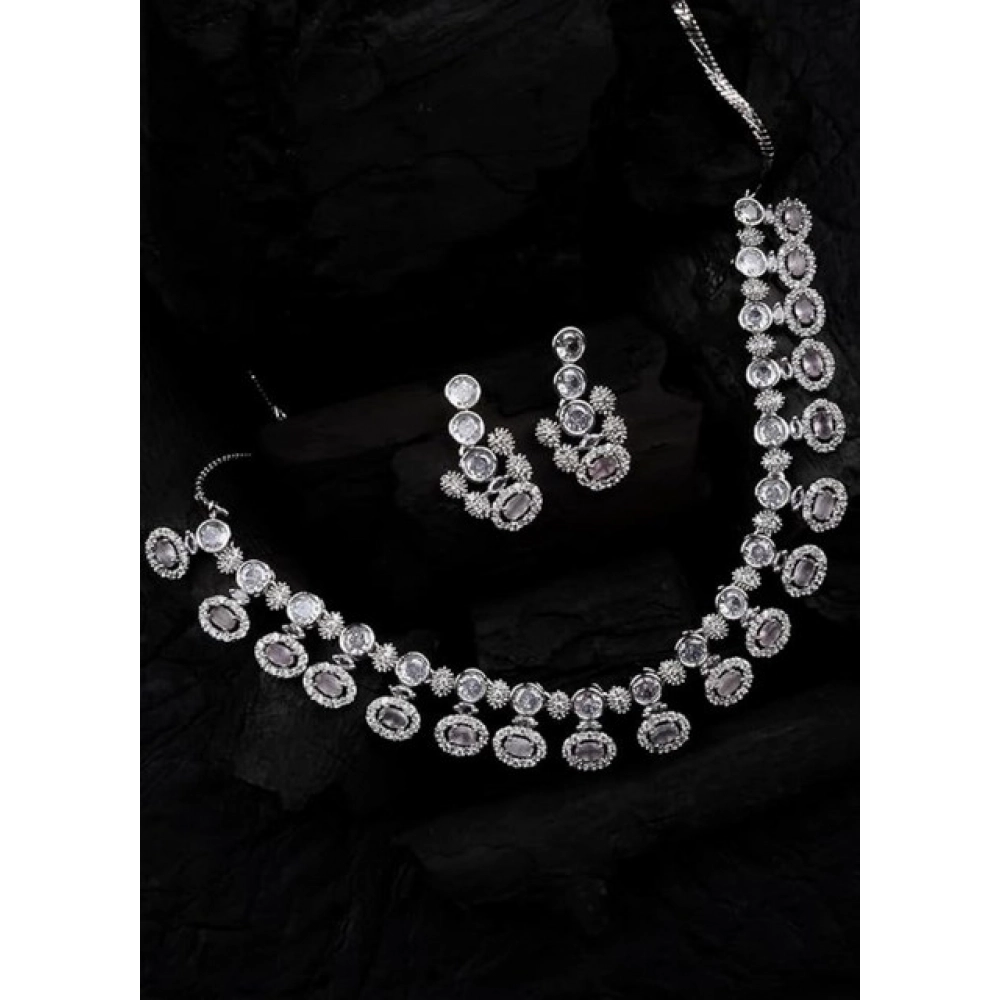 Women's Brass Silver Plated Necklace set (White) - Image 4