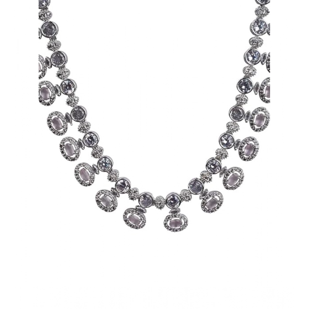 Women's Brass Silver Plated Necklace set (White) - Image 3