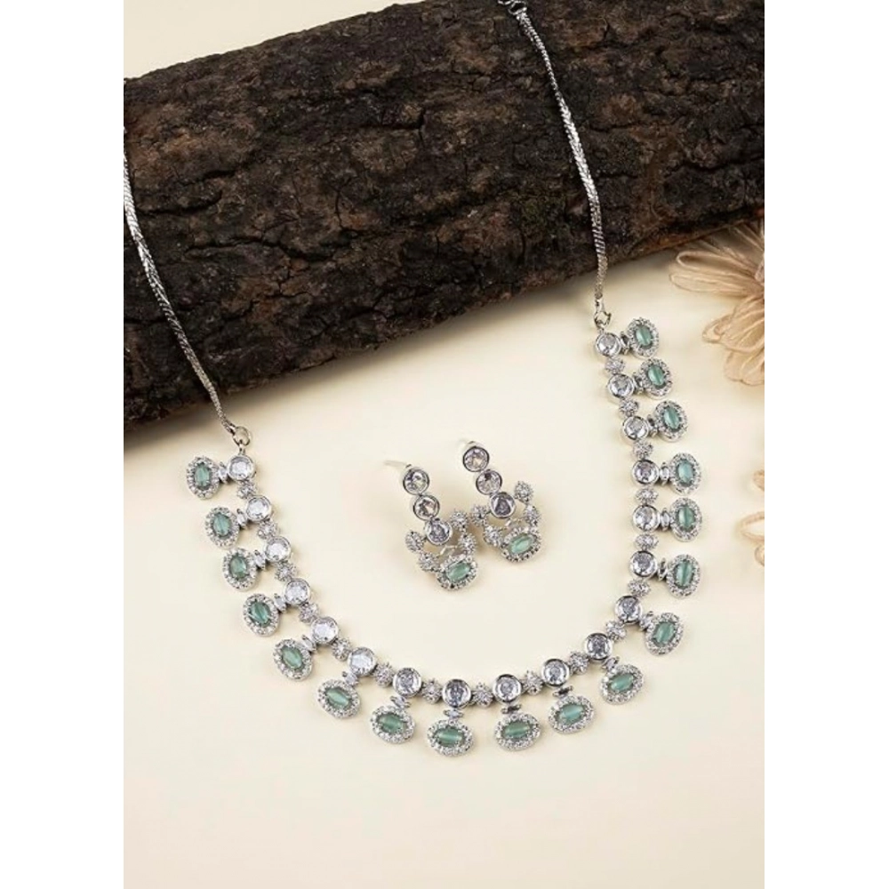 Women's Brass Silver Plated Necklace set (Turquoise) - Image 4
