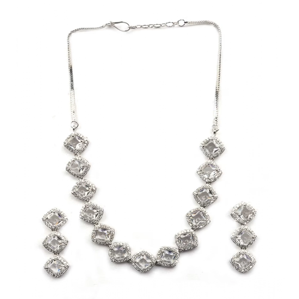 Women's Brass Silver Plated Necklace set (White) - Image 5