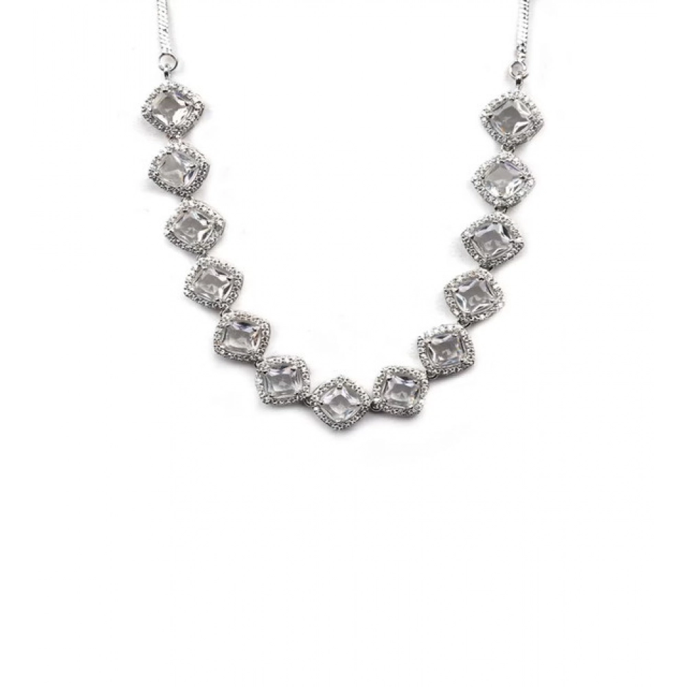 Women's Brass Silver Plated Necklace set (White) - Image 4