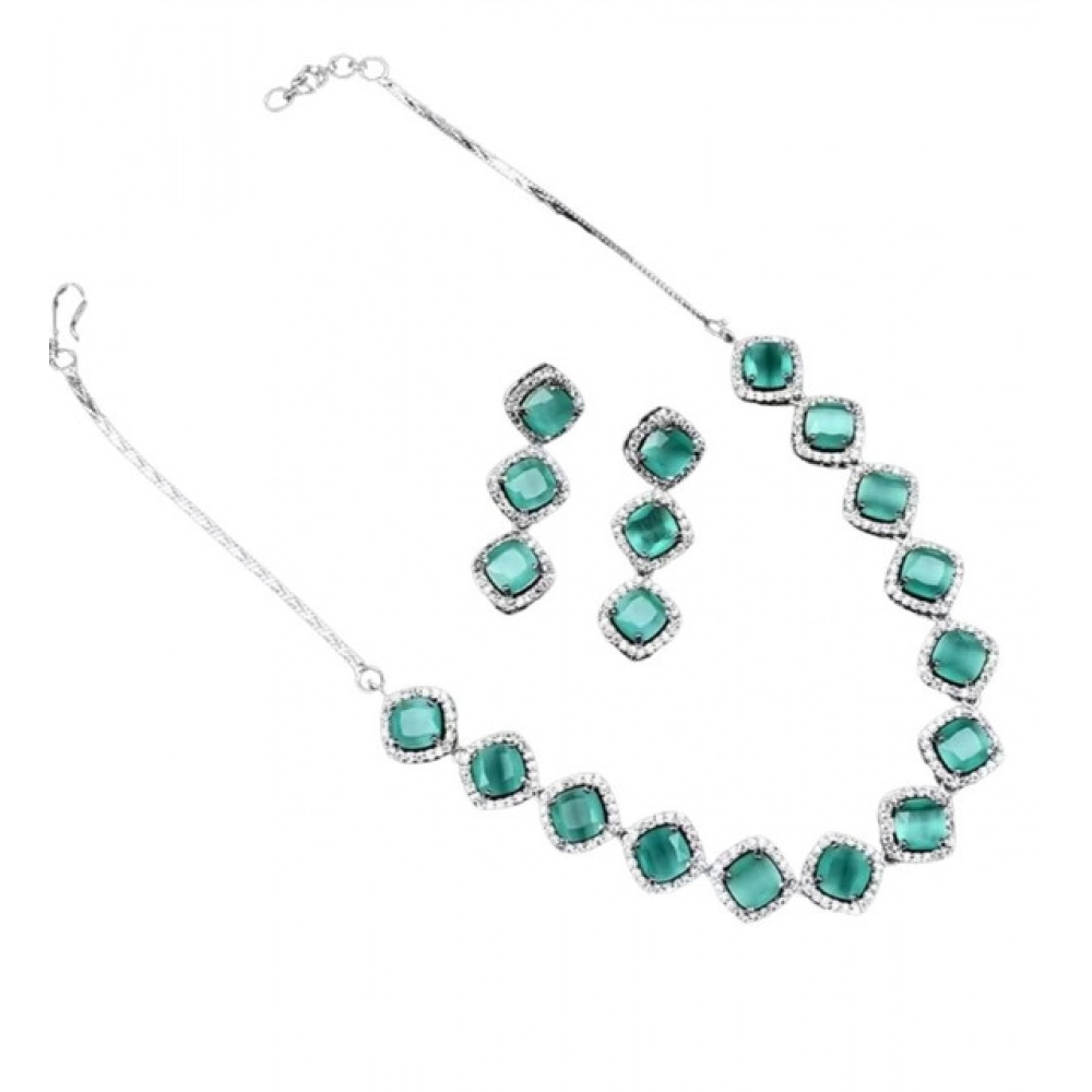 Women's Brass Silver Plated Necklace set (Turquoise) - Image 5