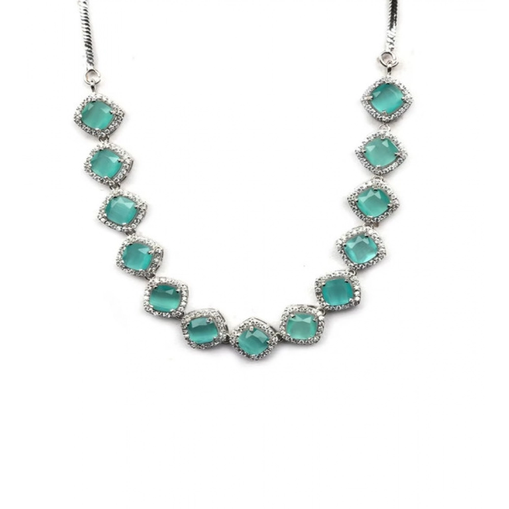 Women's Brass Silver Plated Necklace set (Turquoise) - Image 4